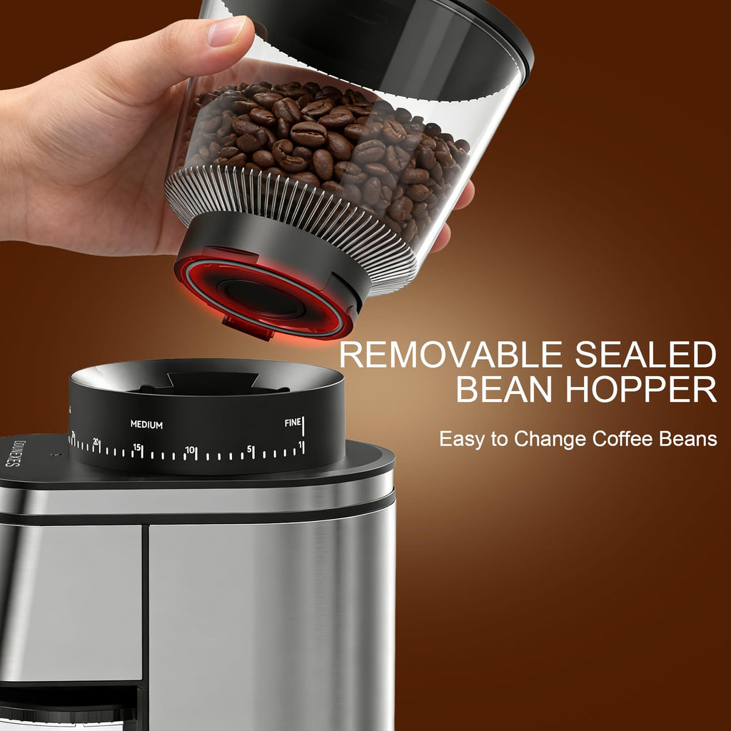 Conical Burr Coffee Grinder Electric,Stainless Steel Coffee Grinder for Home, Adjustable Burr Grinder with 30 Grind Settings, Digital Timer & 2-12 Cup Control, Removable Sealed Hopper, Easy Clean
