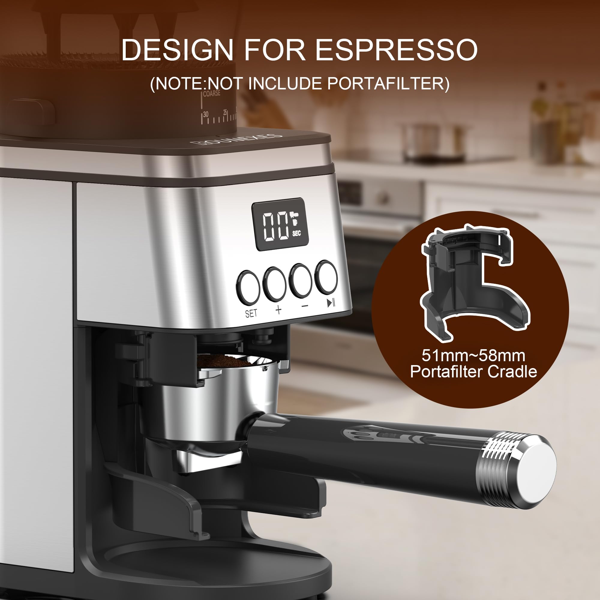Conical Burr Coffee Grinder Electric,Stainless Steel Coffee Grinder for Home, Adjustable Burr Grinder with 30 Grind Settings, Digital Timer & 2-12 Cup Control, Removable Sealed Hopper, Easy Clean