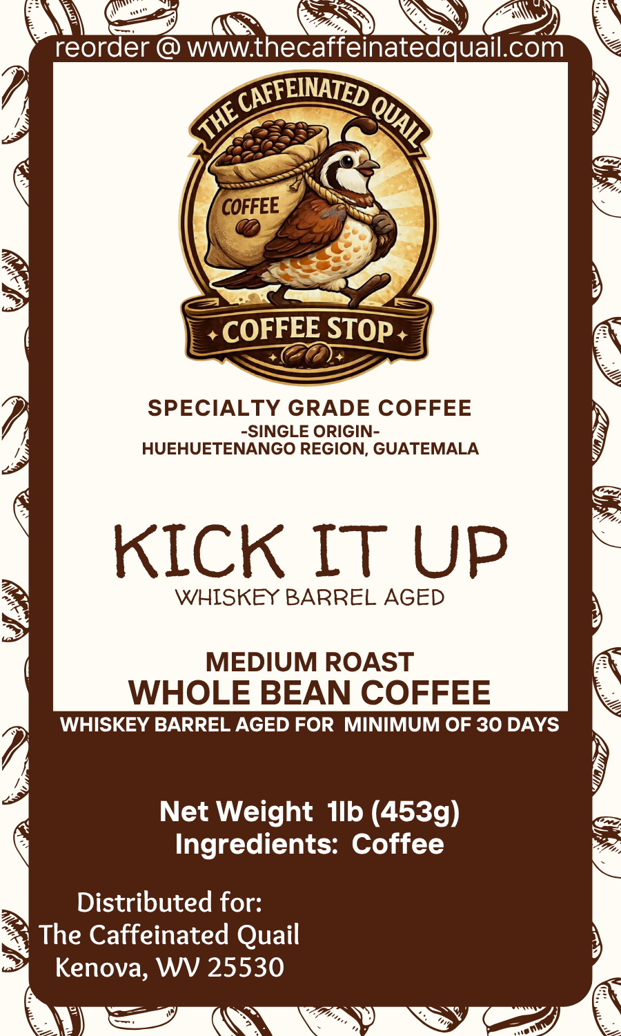 Kick It Up Whiskey Barrel Aged Single Origin Coffee
