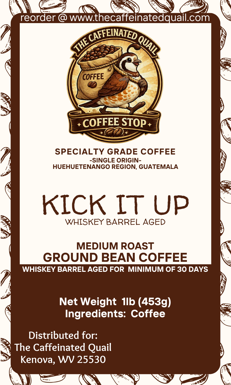 Kick It Up Whiskey Barrel Aged Single Origin Coffee