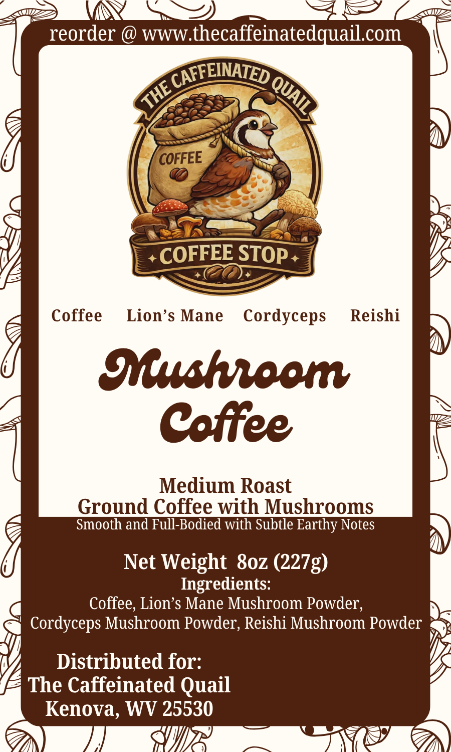 Mushroom Coffee Medium or Dark Roast