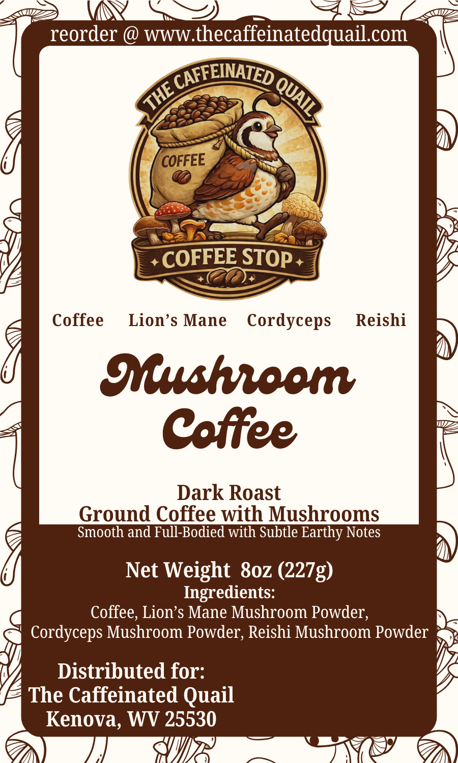 Mushroom Coffee Medium or Dark Roast